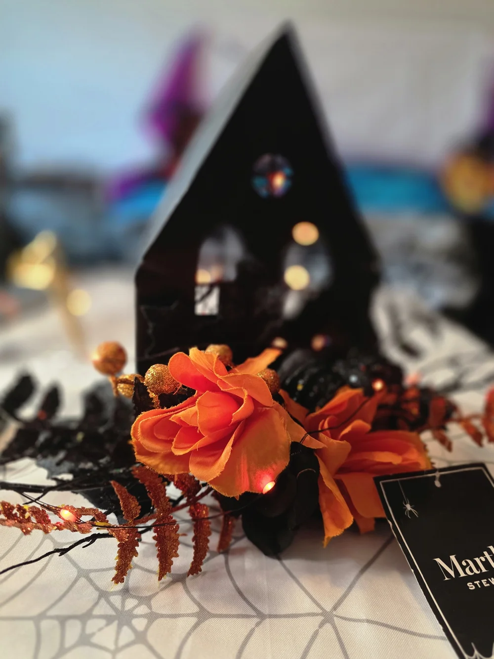 Martha Stewart Halloween Orange & Black Haunterhouse Floral Decor With Lights